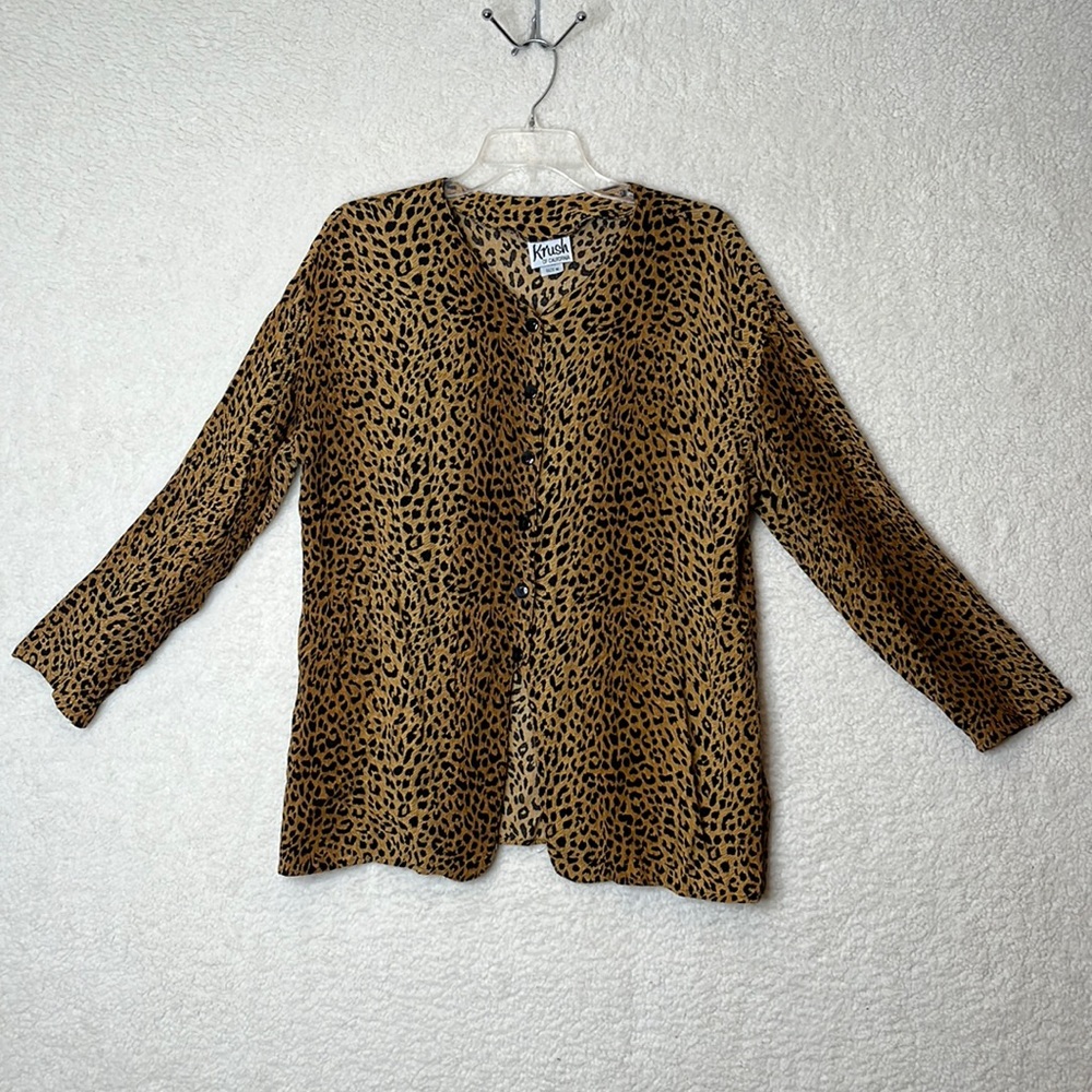 Vintage Retro Krush of California Womans Leopard Animal Print Top Shirt M Medium